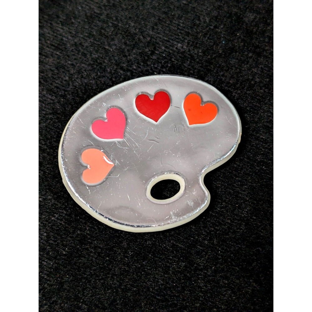 Vintage Hallmark 1984 Heart Paint Palate Pin Brooch Acrylic Pink‎ Silver